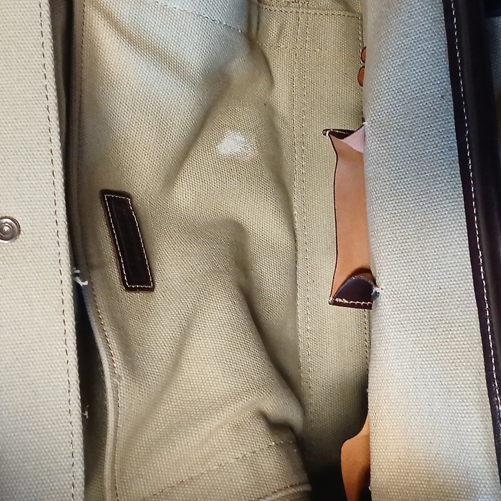 LEVENGER Canvas LEATHER Trim TOTE BAG PURSE BROWN & Tan - Picture 6 of 10